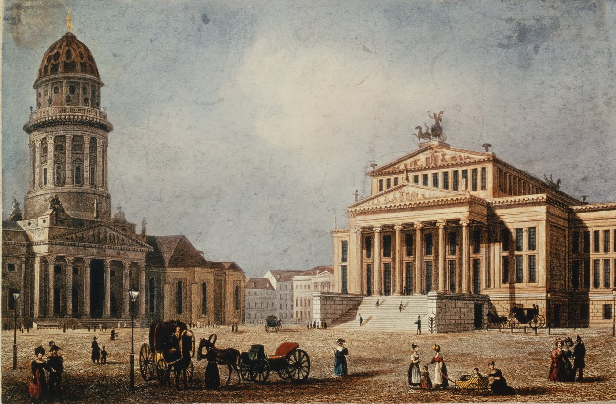 Kuninkaallinen teatteri ja uusi kirkko, 1833 (käsinvärinen kaiverrus) tekijältä German School