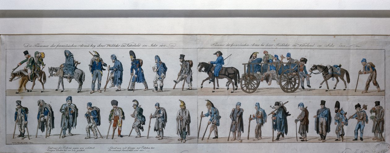 Voitetun Ranskan armeijan paluu Venäjältä vuonna 1813 (käsinvärinen kaiverrus) tekijältä German School