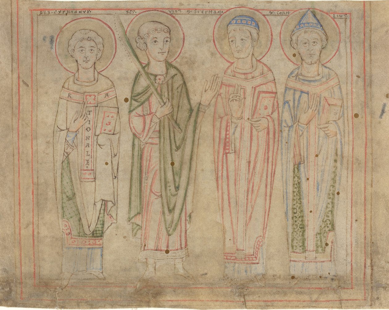 Pyhät Cyprianus, Vitus, Stephan ja Cornelius tekijältä German 12th Century