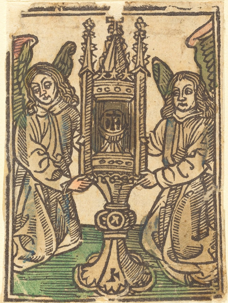 Kahden enkelin hallussa oleva monstrance tekijältä German 15th Century