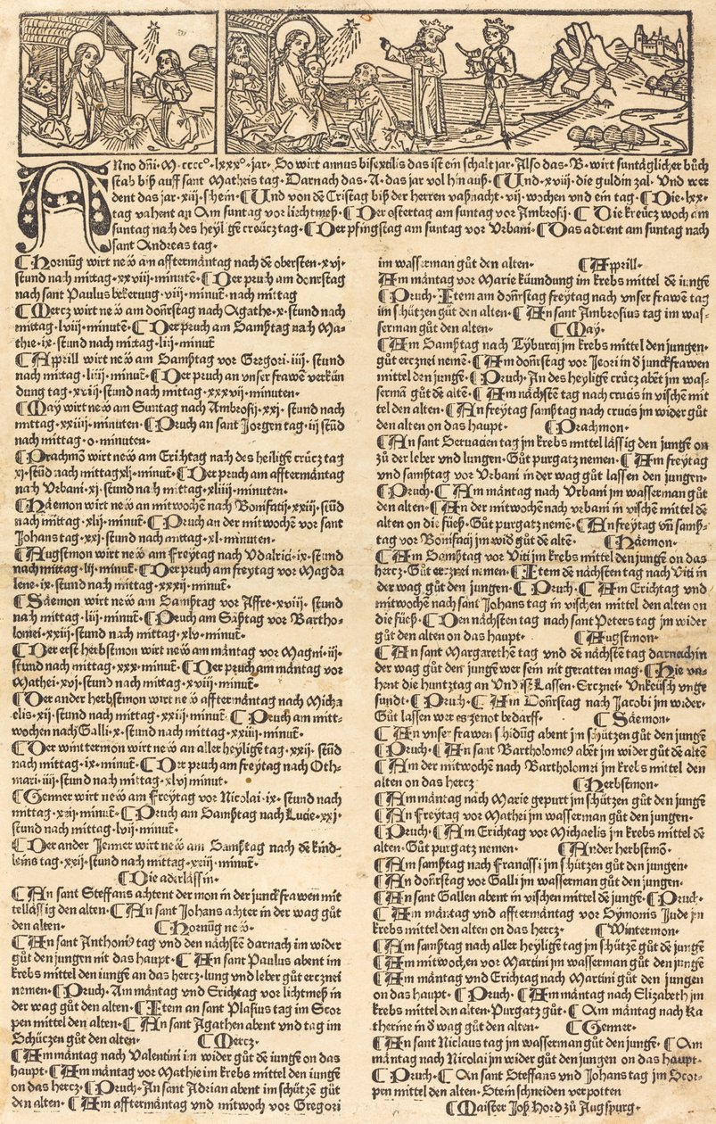 Kalenteri syntymän ja palvonnan kanssa tekijältä German 15th Century