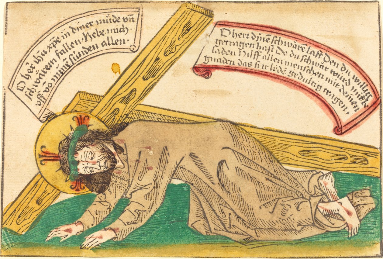 Kristus putoamassa ristin painon alle tekijältä German 15th Century