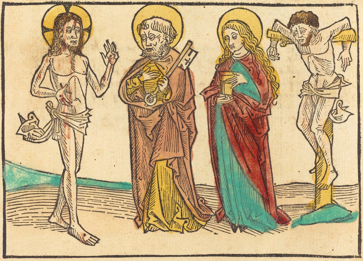 Kristus näyttää haavansa Pietarille, Magdaleenalle ja Hyvälle Varkaalle tekijältä German 15th Century