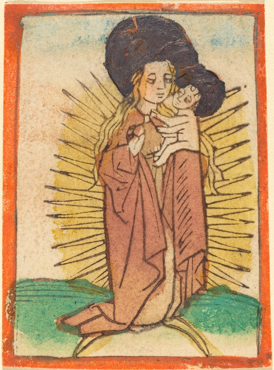 Madonna ja lapsi loistossa seisovat puolikuussa tekijältä German 15th Century