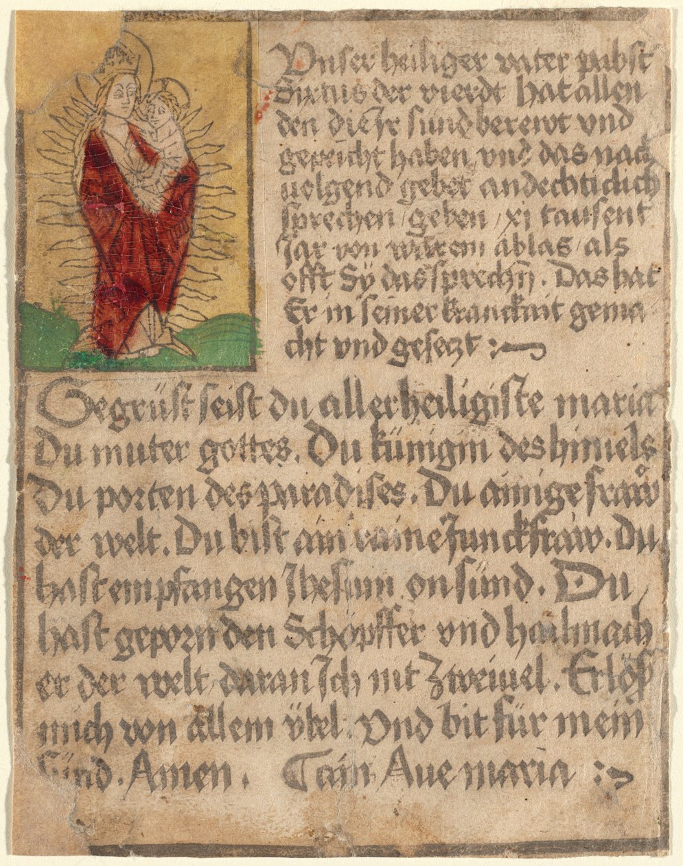 Madonna ja lapsi kunniassa hemmottelun ja rukouksen kanssa tekijältä German 15th Century