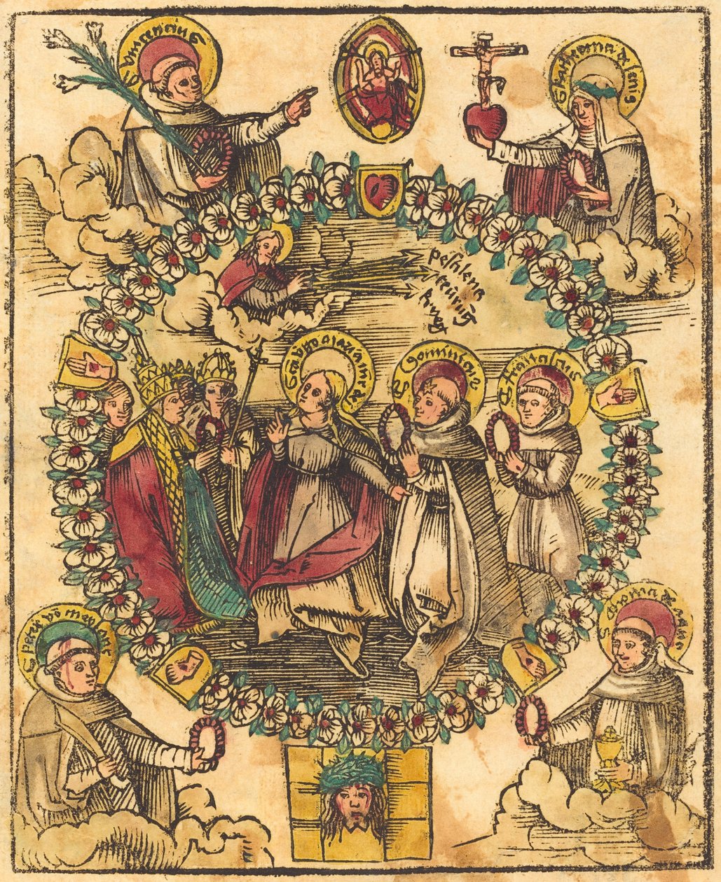Madonna rukouksessa pyhien kanssa tekijältä German 15th Century