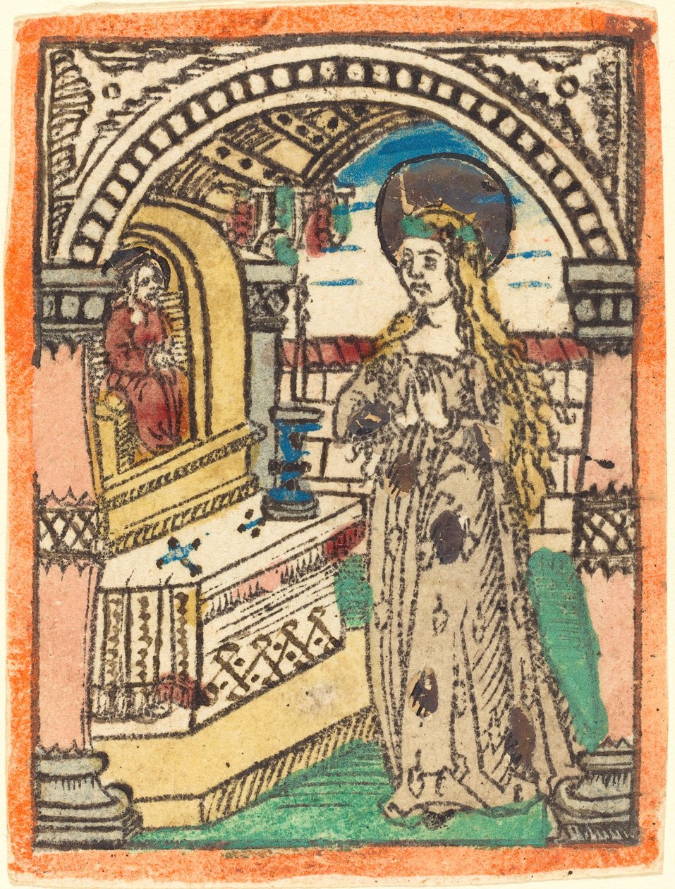 Neitsyt viittassa, jossa on brodeerattu maissikorvat tekijältä German 15th Century