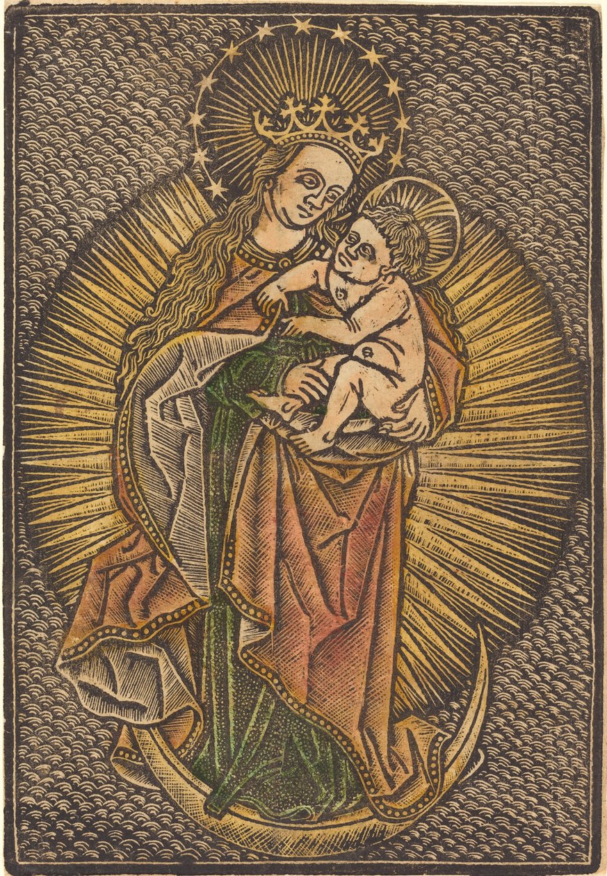 Madonna ja lapsi kunniassa tekijältä German 15th Century or Master of the Meshed Background