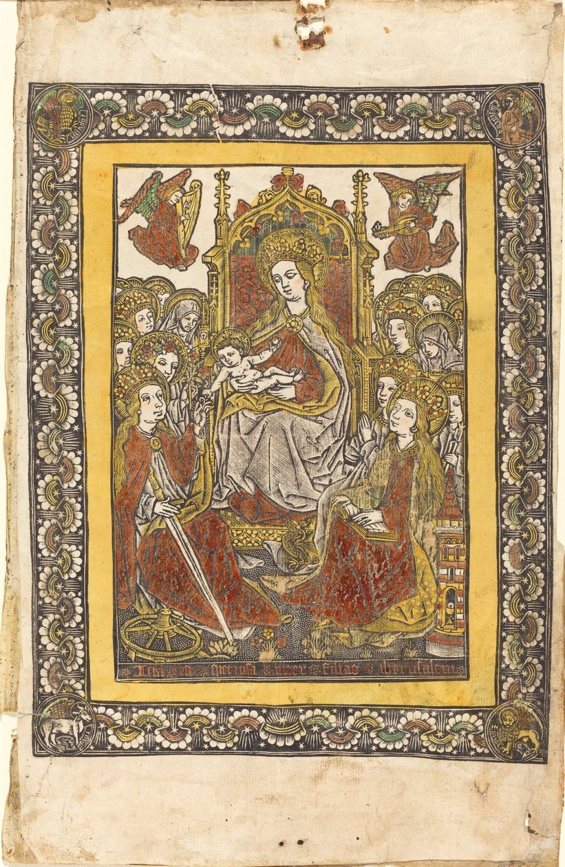 Madonna istui kahdeksantoista pyhän naisen kanssa tekijältä German 15th Century or Master with the Mountain Like Clouds