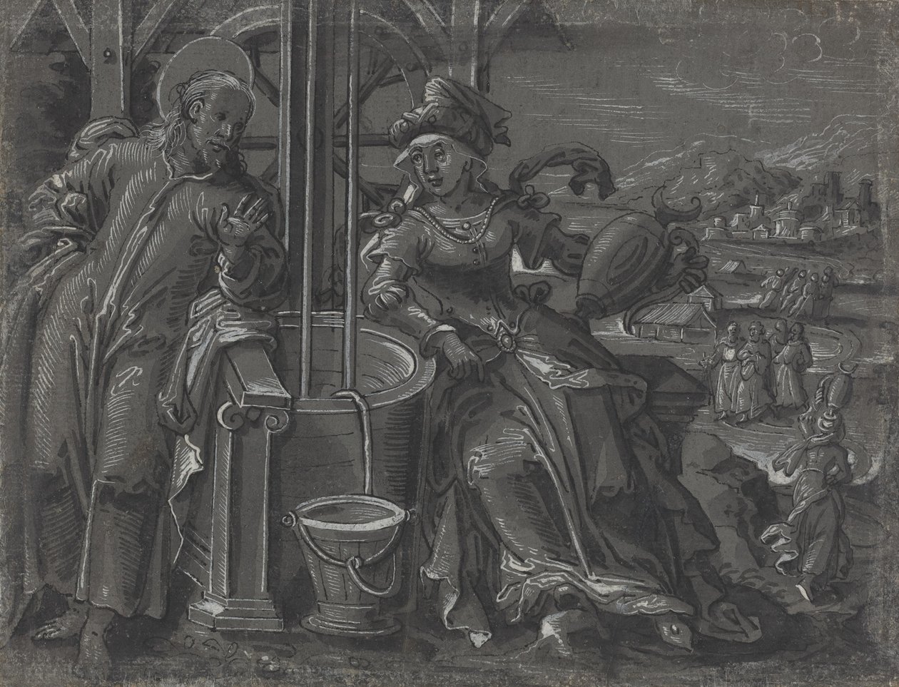 Kristus ja Samarian nainen [verso] tekijältä German 16th Century