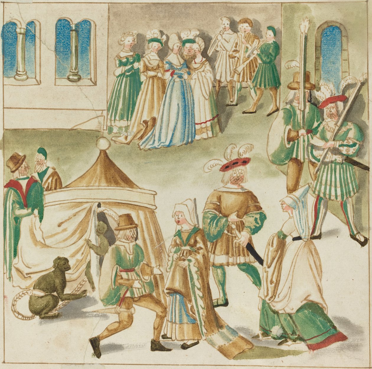 Hovihuvitukset kahden apinan kanssa tekijältä German 16th Century