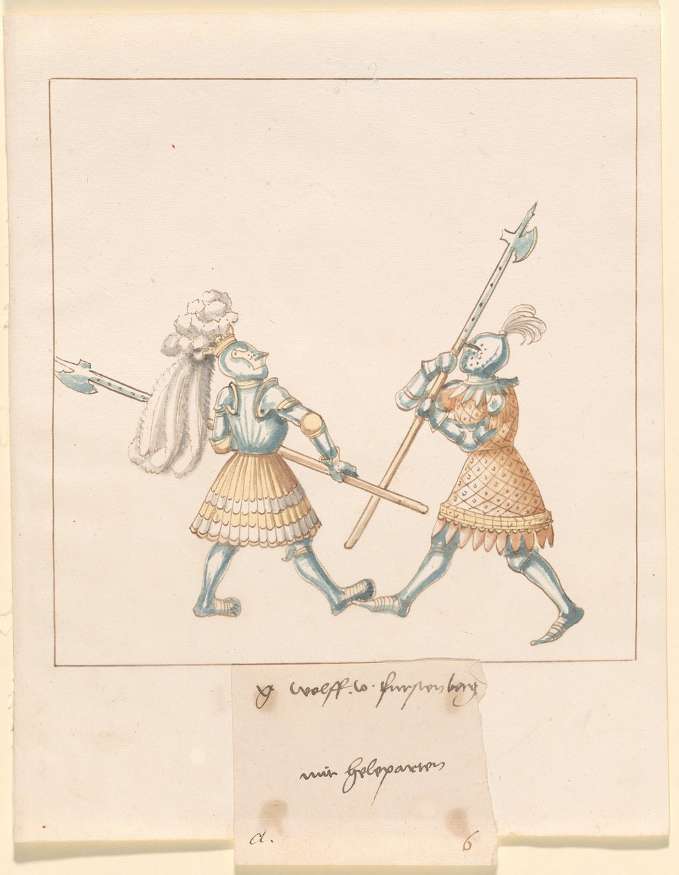 Freydal, The Book of Jousts and Tournament of Emperor Maximilian I: Combats on Foot (Jousts) (Nide III): G. Wolf von Fürstenberg mit Heleparten, levy 141 tekijältä German 16th Century