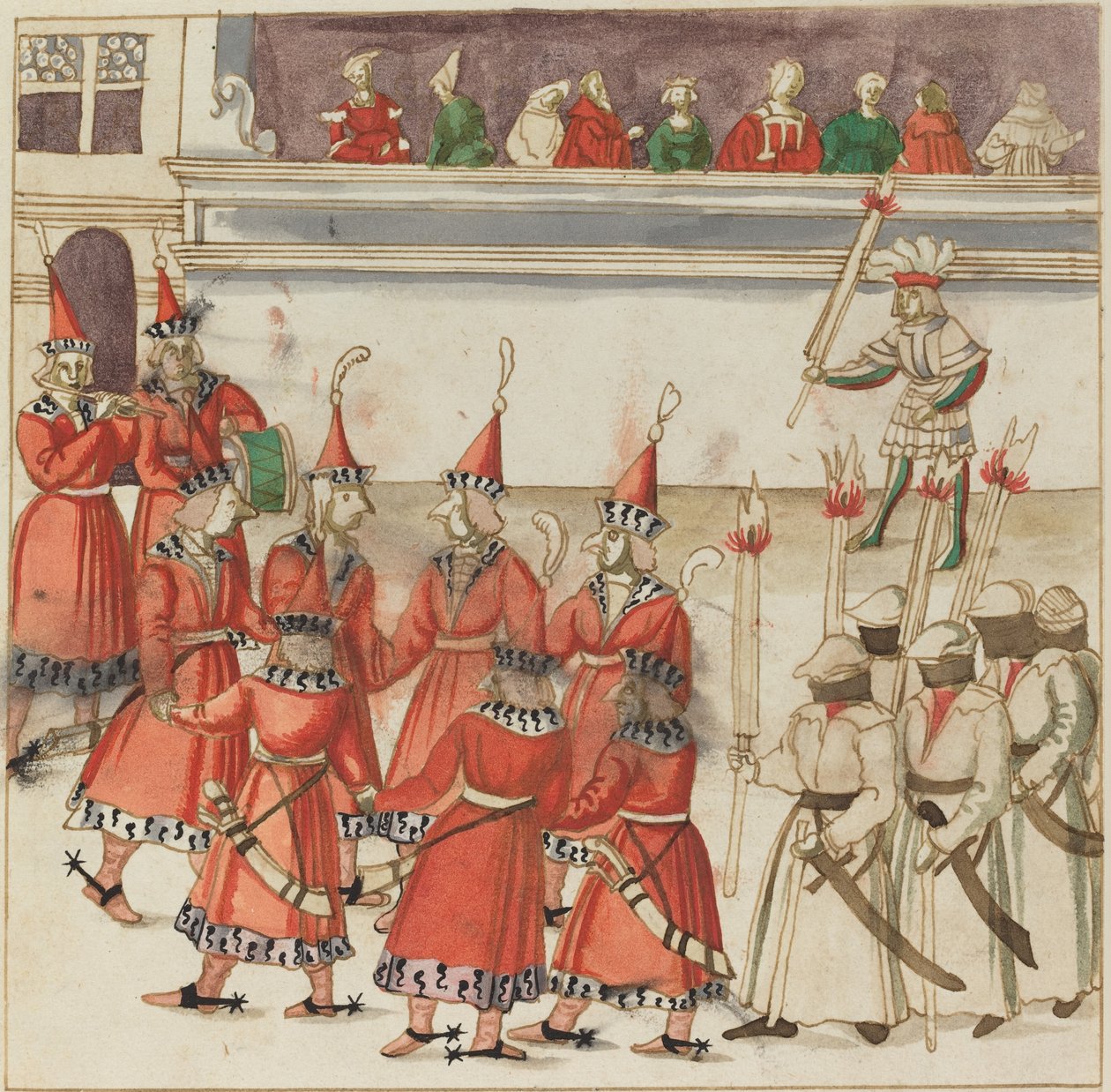 Seitsemän punaista miestä kokoontuivat ympyrään tekijältä German 16th Century