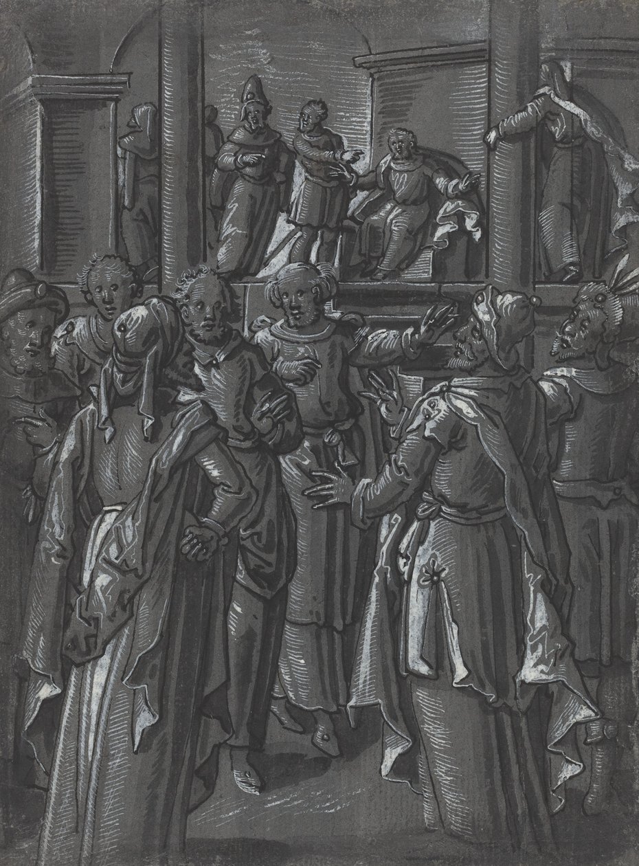 Ylimmäinen pappi Pilatuksen edessä [verso] tekijältä German 16th Century