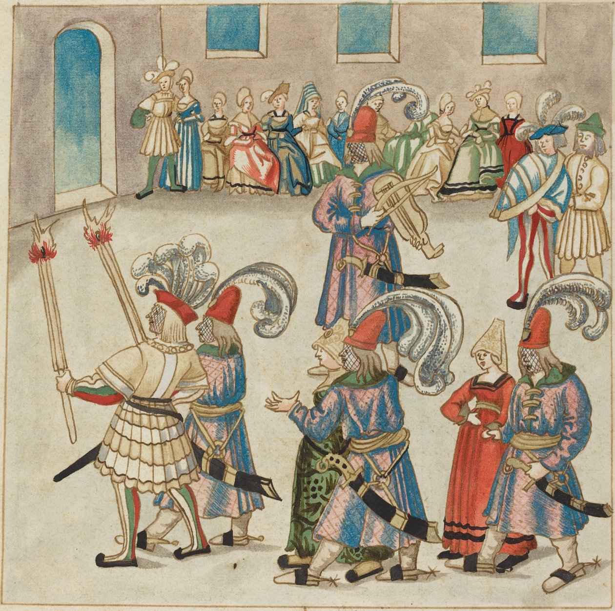 Dues parelles ballarines dirigides per Knightsfinnish portadors de torxes tekijältä German 16th Century