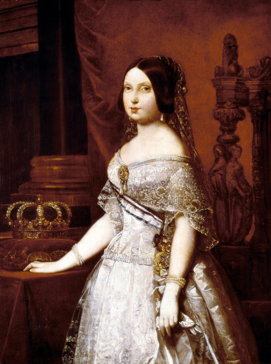 Espanjan kuningattaren, Espanjan Isabella II:n (1830-1904), Espanjan kuningattaren muotokuva. Saksalaisen Hernandez Amoresin (1823-1894) maalaus tekijältä German Hernandez Amores