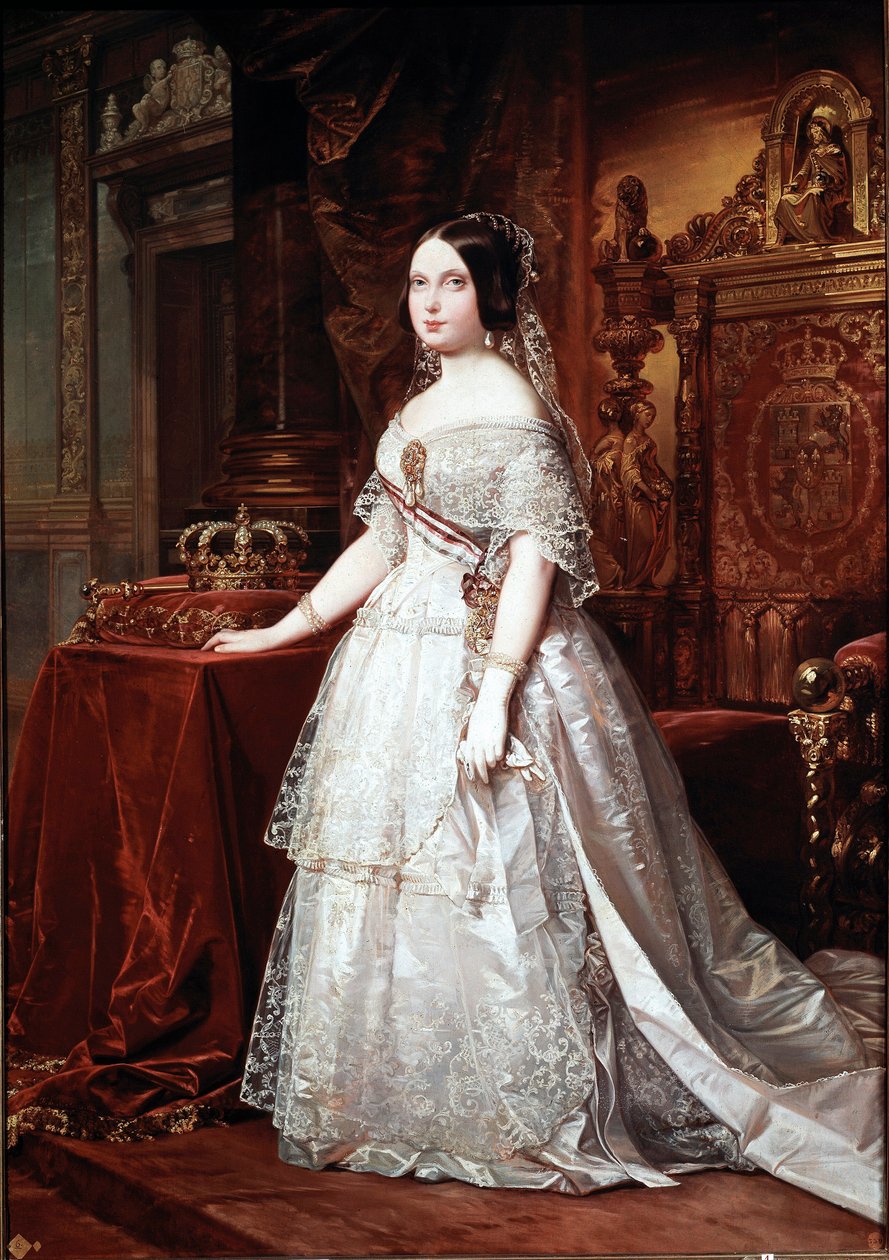 Muotokuva Espanjan kuningatar Isabelle de Bourbon (Isabel de Borbon) II (1830-1904) Saksalaisen Hernandez Amoresin (1823-1894) maalaus tekijältä German Hernandez Amores