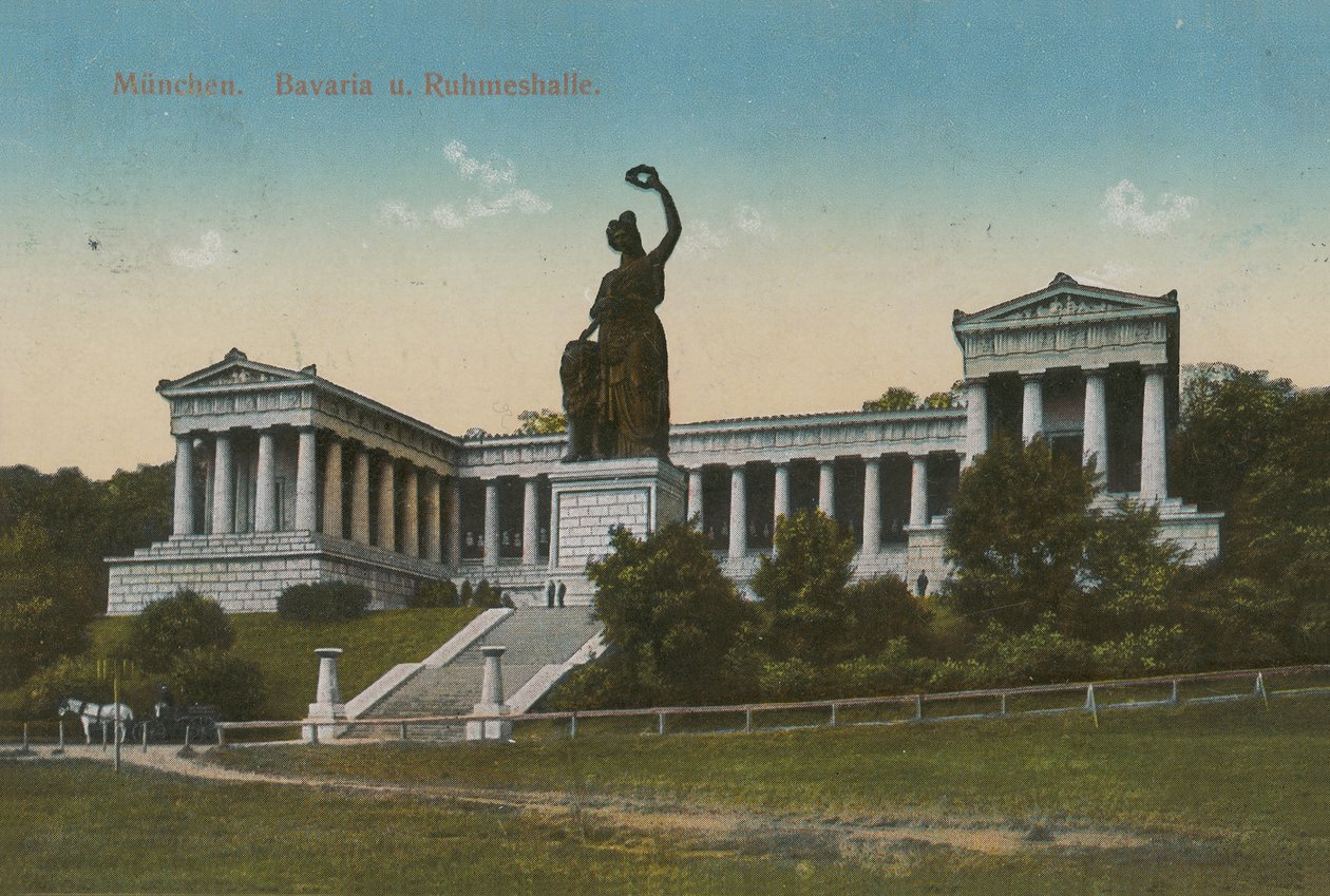 Bavaria-patsas ja Ruhmeshalle, München. Vuonna 1913 lähetetty postikortti. tekijältä German Photographer