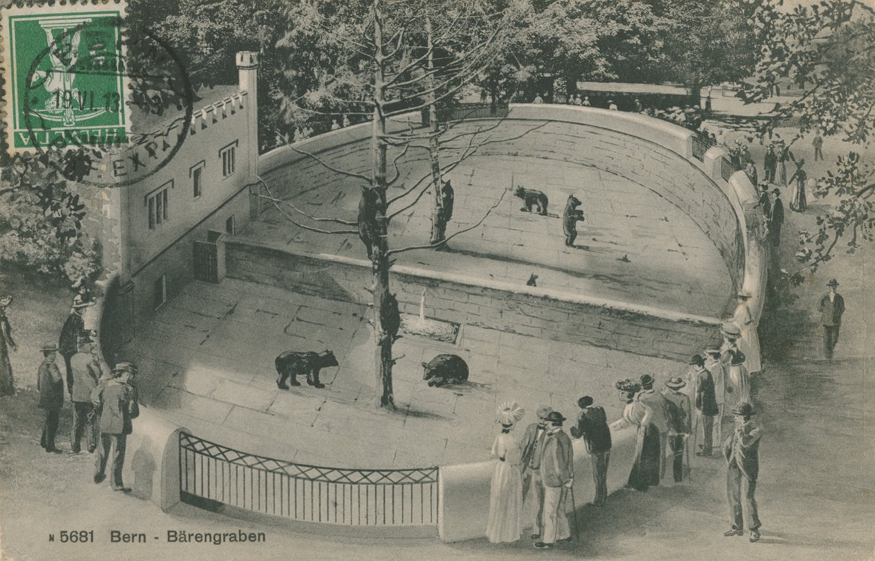 Bernin eläintarha, Bear Garden. Postikortti lähetetty 19. kesäkuuta 1913. tekijältä German Photographer