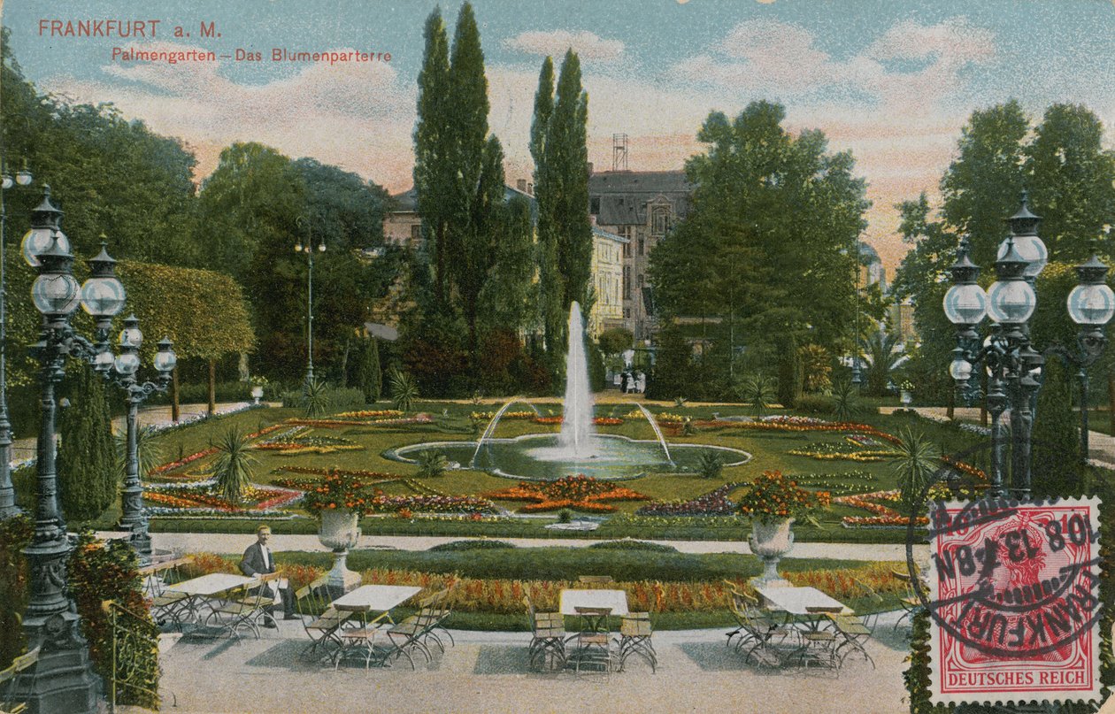 Frankfurt, Palmengarten, kukkapuutarha. Vuonna 1913 lähetetty postikortti. tekijältä German Photographer