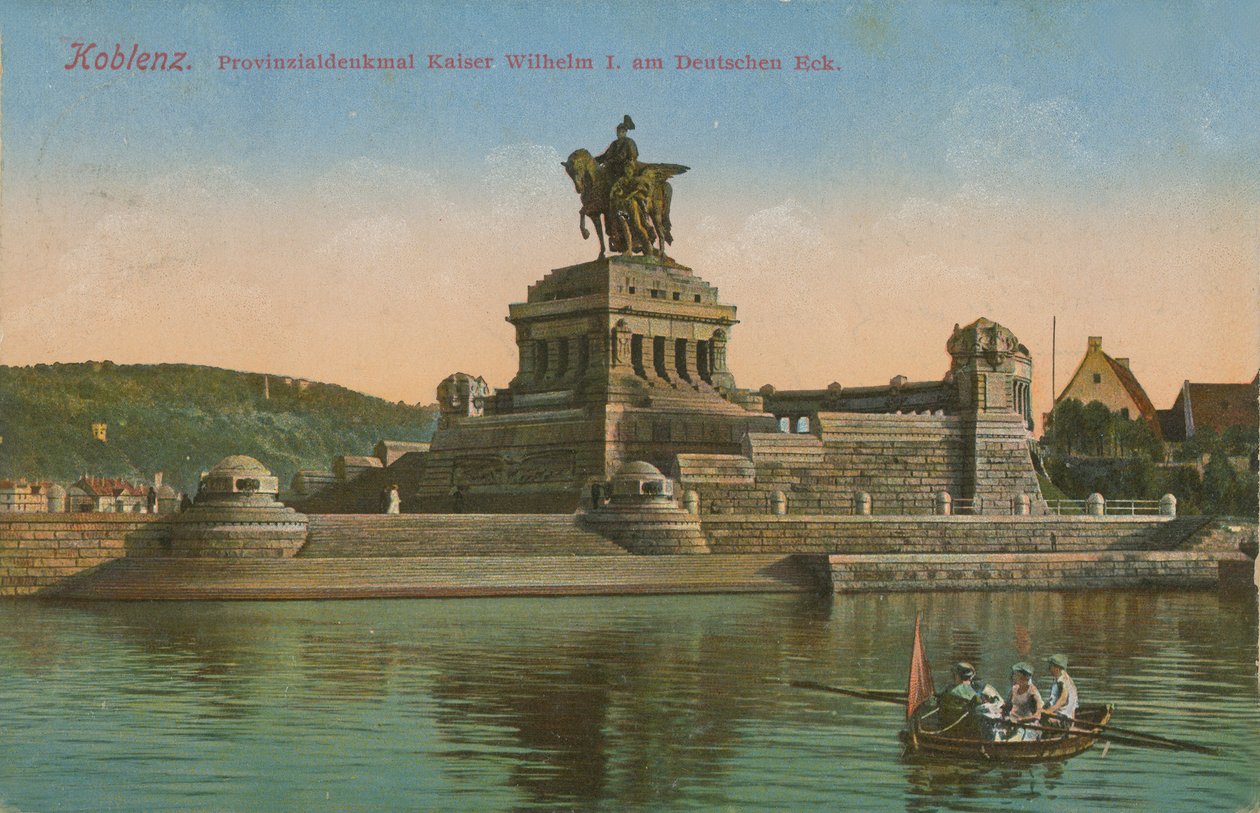 Keisari Vilhelm I:n muistomerkki, Koblenz. Vuonna 1913 lähetetty postikortti. tekijältä German Photographer