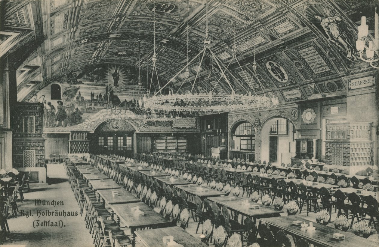 München, Hofbrauhaus. Postikortti lähetetty 11. maaliskuuta 1913. tekijältä German Photographer