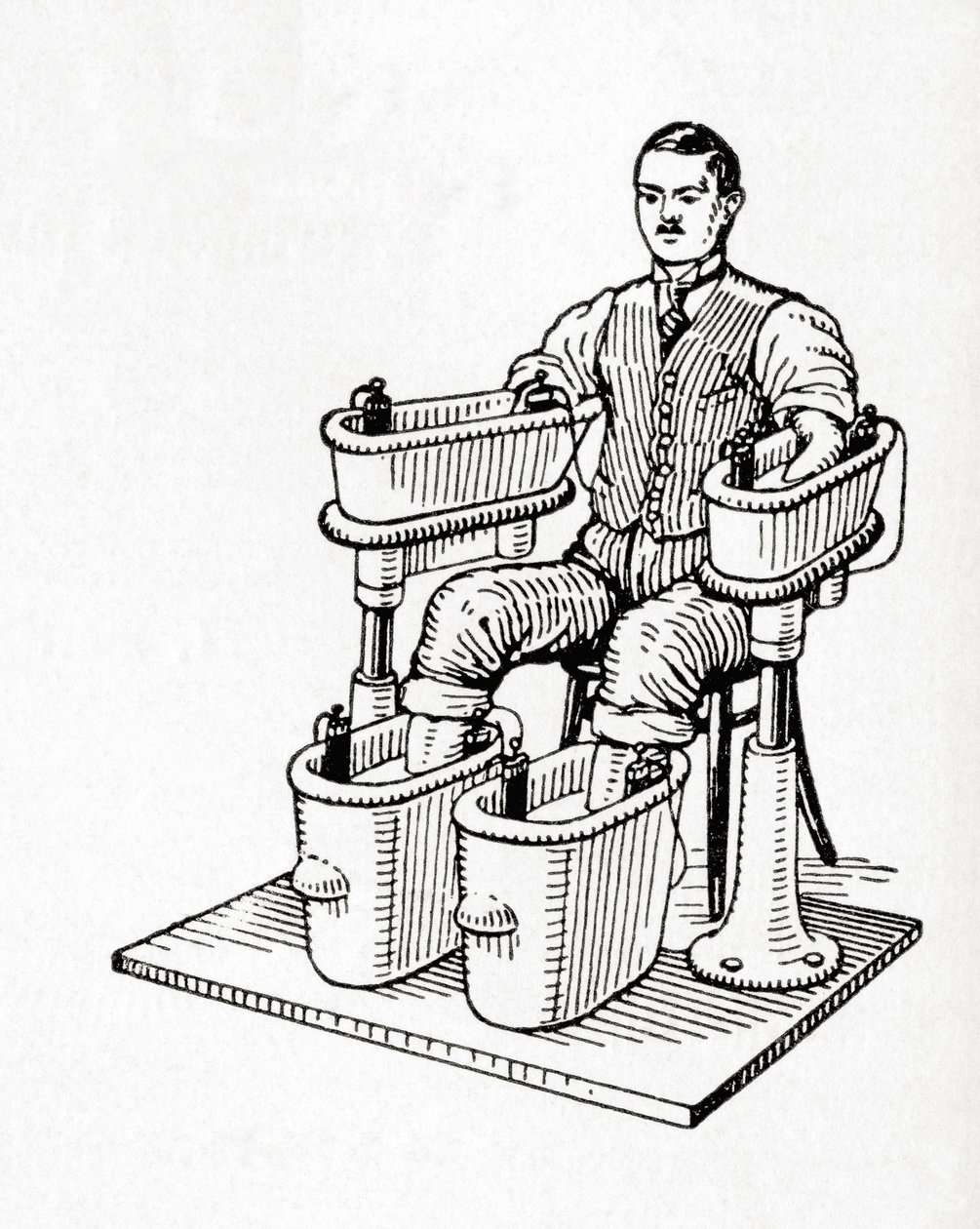 1800-luvun galvaaninen kylpyamme tai Schnee Four Cell Bath, julkaisusta Meyers Lexicon, pub. 1927 (painettu) tekijältä German School