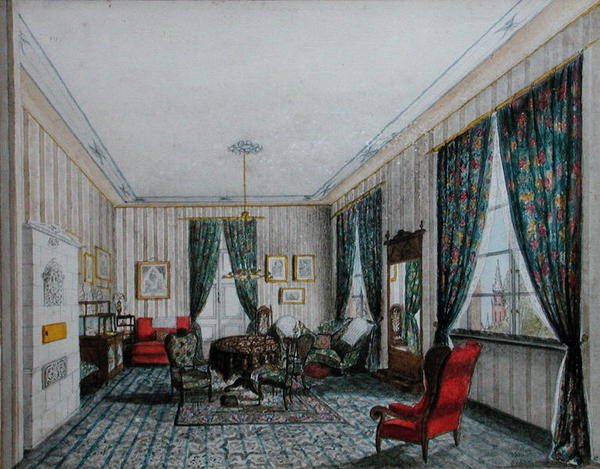 A Drawing Room Interior, n. 1855 (akvarelli paperille) tekijältä German School