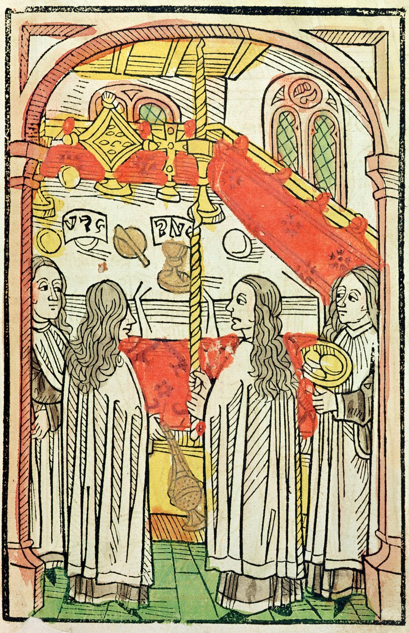 Kreikan ortodoksinen messu Konstanzin kirkolliskokouksessa vuonna 1415, kuva Ulrich Richentalin (1378-1437) Konstanzin kirkolliskokouksen kronikasta 1483 (värillinen puupiirros) tekijältä German School