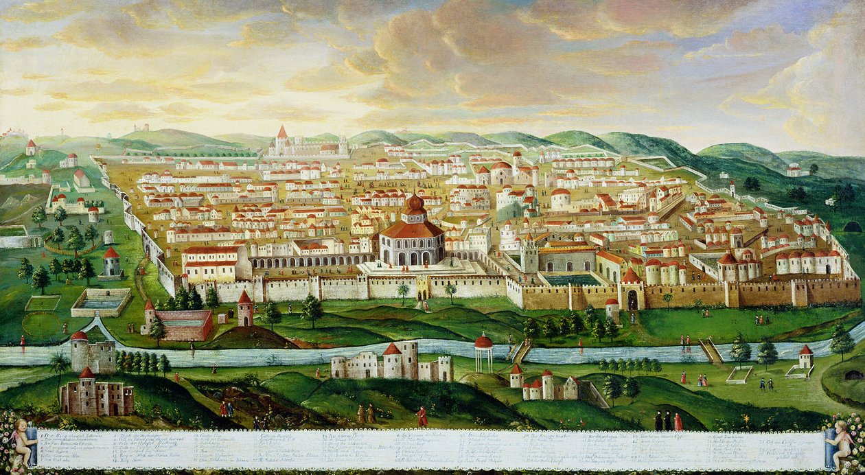 Näkymä muurien aidatusta Jerusalemin kaupungista, n. 1740 tekijältä German School