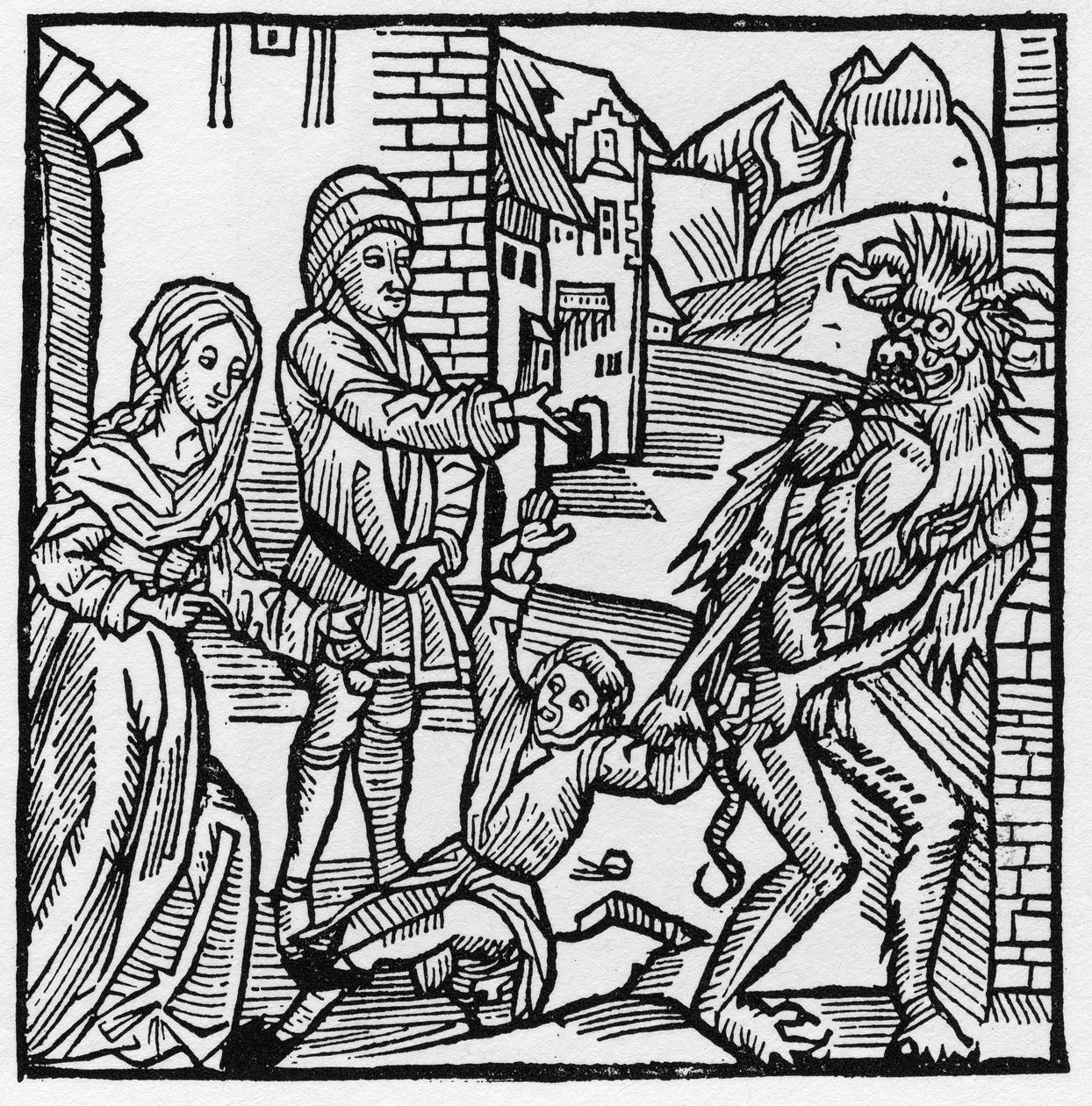 Paholainen vie lapsen hänen vanhempiensa silmien eteen, jotka olivat luvanneet hänelle sopimuksella - Knight Marquard vom Steinin "Der Ritter von Turn" tekijältä German School