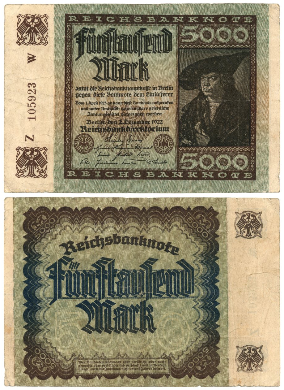 Viiden tuhannen markan seteli, 1922 (recto ja verso) tekijältä German School