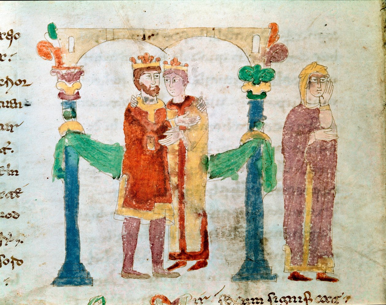 Pienoisavioliitto Rabanus Maurus Magnentiuksen (tai Raban Maurin tai Raban Mauron, noin 780-856) käsikirjoituksesta "" De Universo" tai "" De rerum naturis "" (Asioiden luonteesta). Mount Cassino Abbeyn arkisto tekijältä German School
