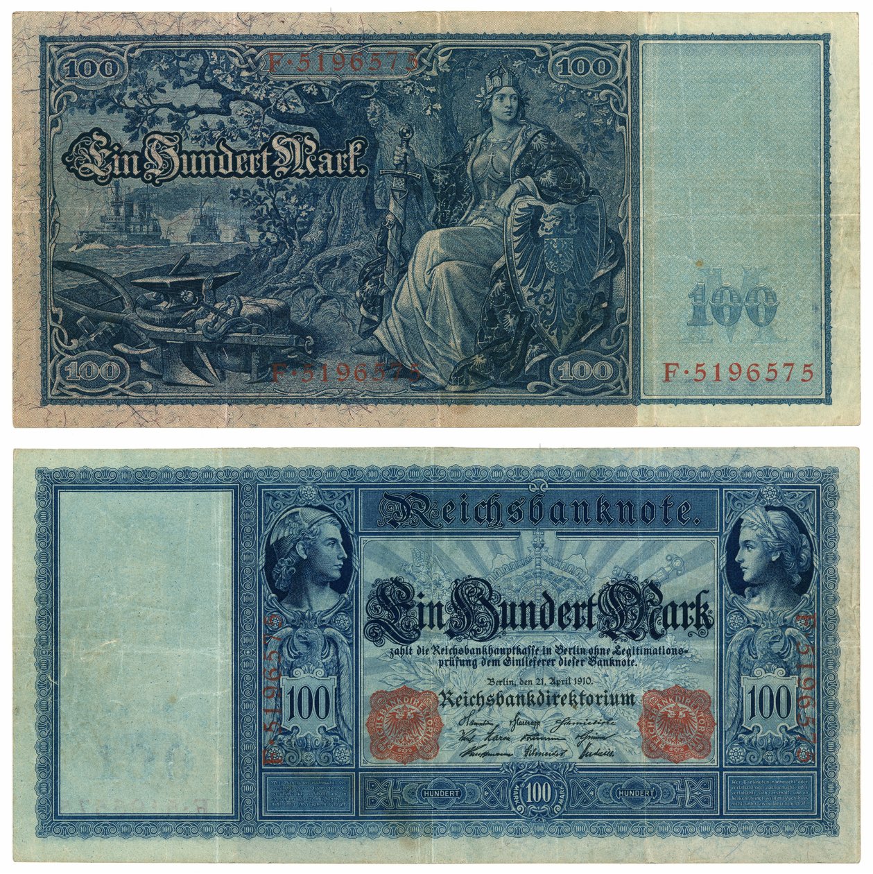 Sadan markan seteli, 1910 (recto ja verso) tekijältä German School