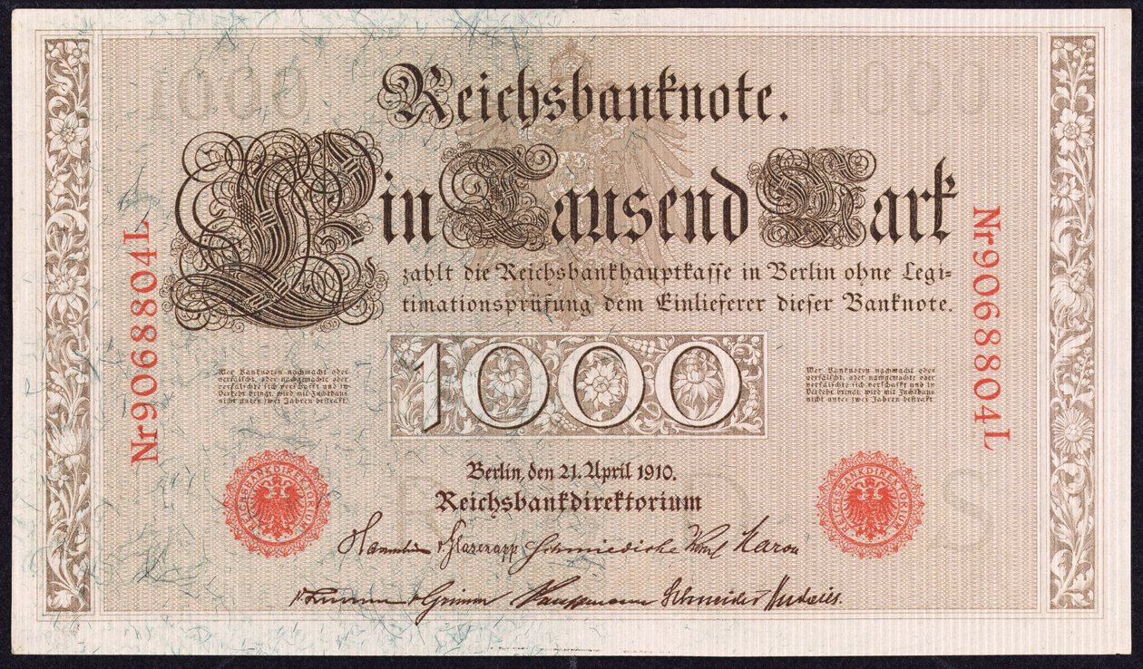 Tuhannen markan seteli, 1910 tekijältä German School