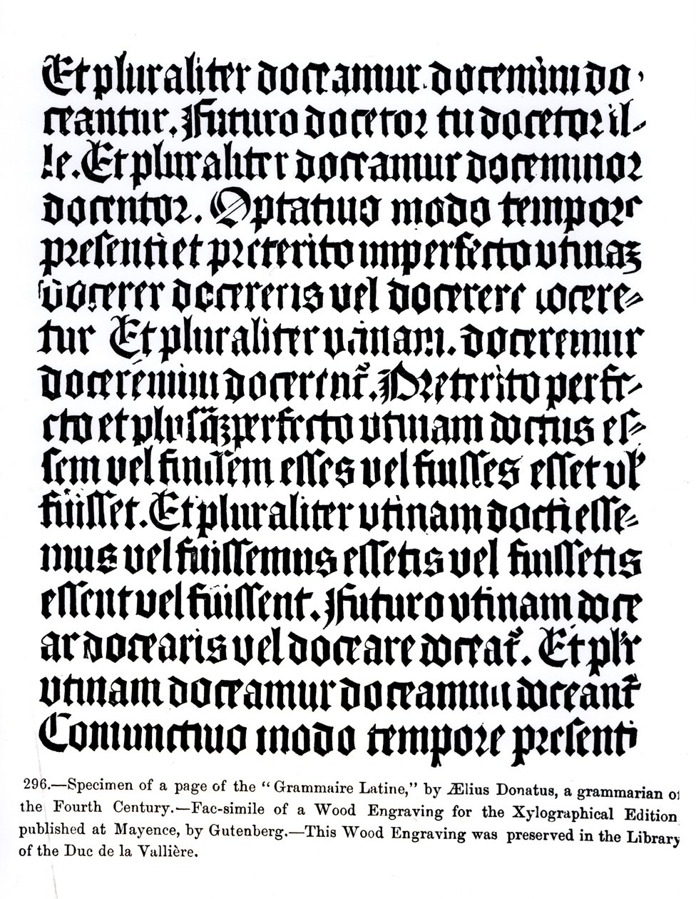 Aelius Donatuksen Grammaire Latinen sivu, kuvitus teoksesta "Tiede ja kirjallisuus keskiajalla ja renessanssilla", kirjoittanut ja kaivertanut Paul Lacroix, 1878 tekijältä German School