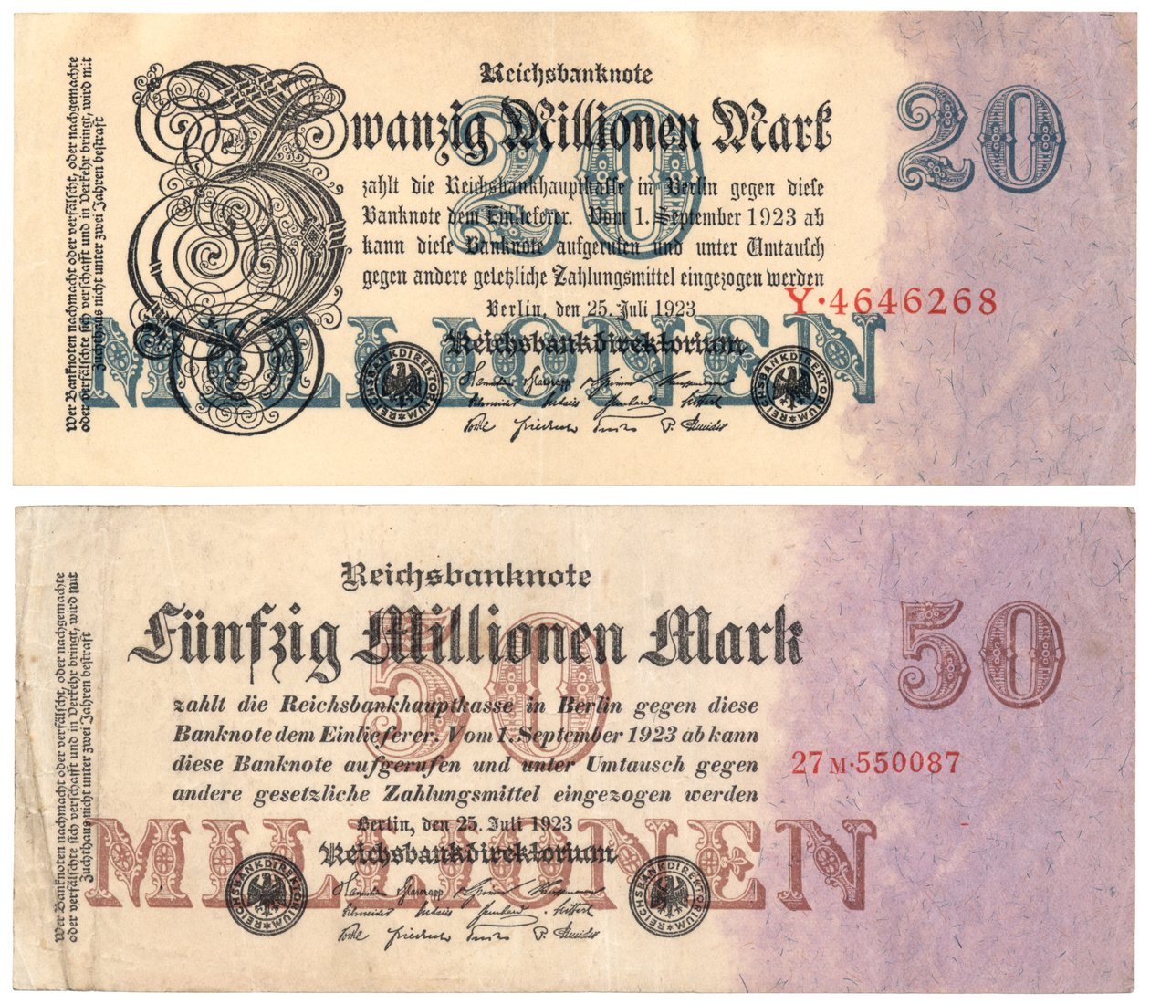 Kahdenkymmenenviidenkymmenen miljoonan markan setelit, 1923 tekijältä German School