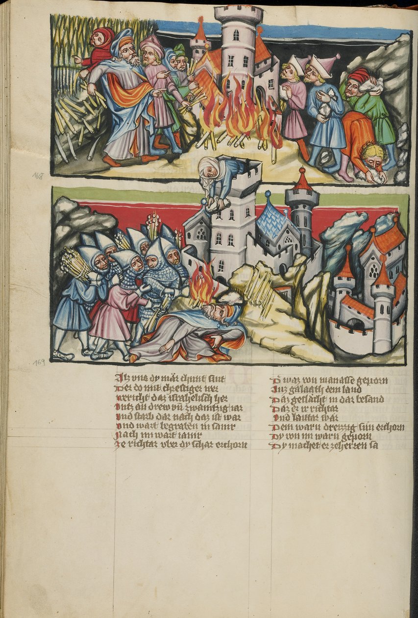 Abimelech-valot Weltchronik Ms 33 fol. 137v, n. 1400-10 (tempera, kulta- ja hopeamaali, muste pergamentille) tekijältä German School