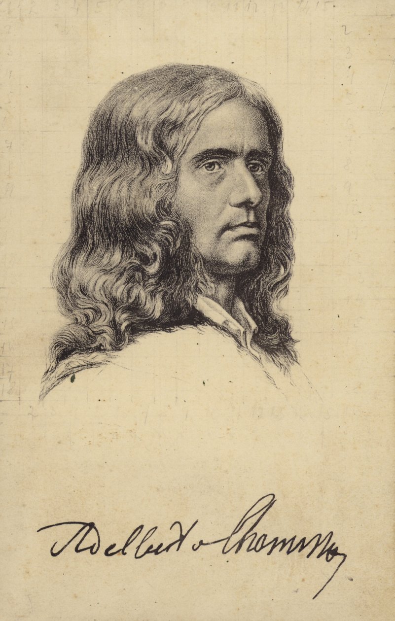 Adalbert von Chamisso (1781-1838), saksalainen runoilija ja kasvitieteilijä (litografia). tekijältä German School