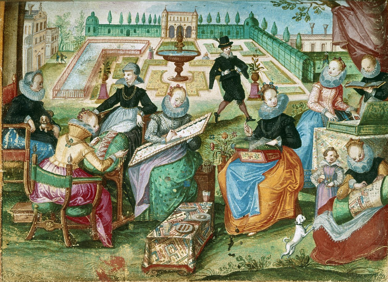 Add.1 7025 fol.50 Naiset istuvat koruompeleidensa ääressä, 
