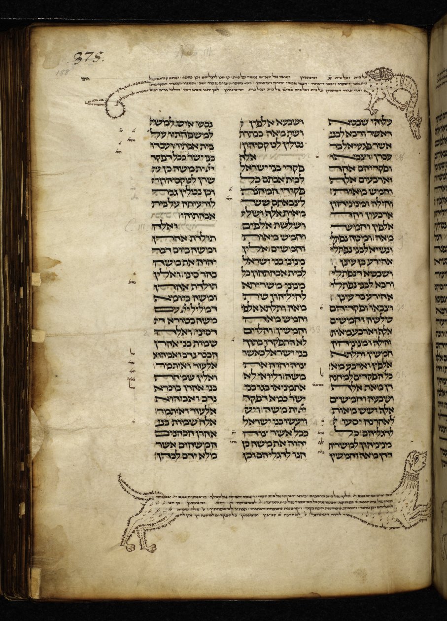 Lisätä. 21160, f.188, Mikrografia kahdesta koirasta, jotka jahtaavat peuroa, puuta lintuineen ja lohikäärmettä, Numbersissa (luku 2-3). tekijältä German School