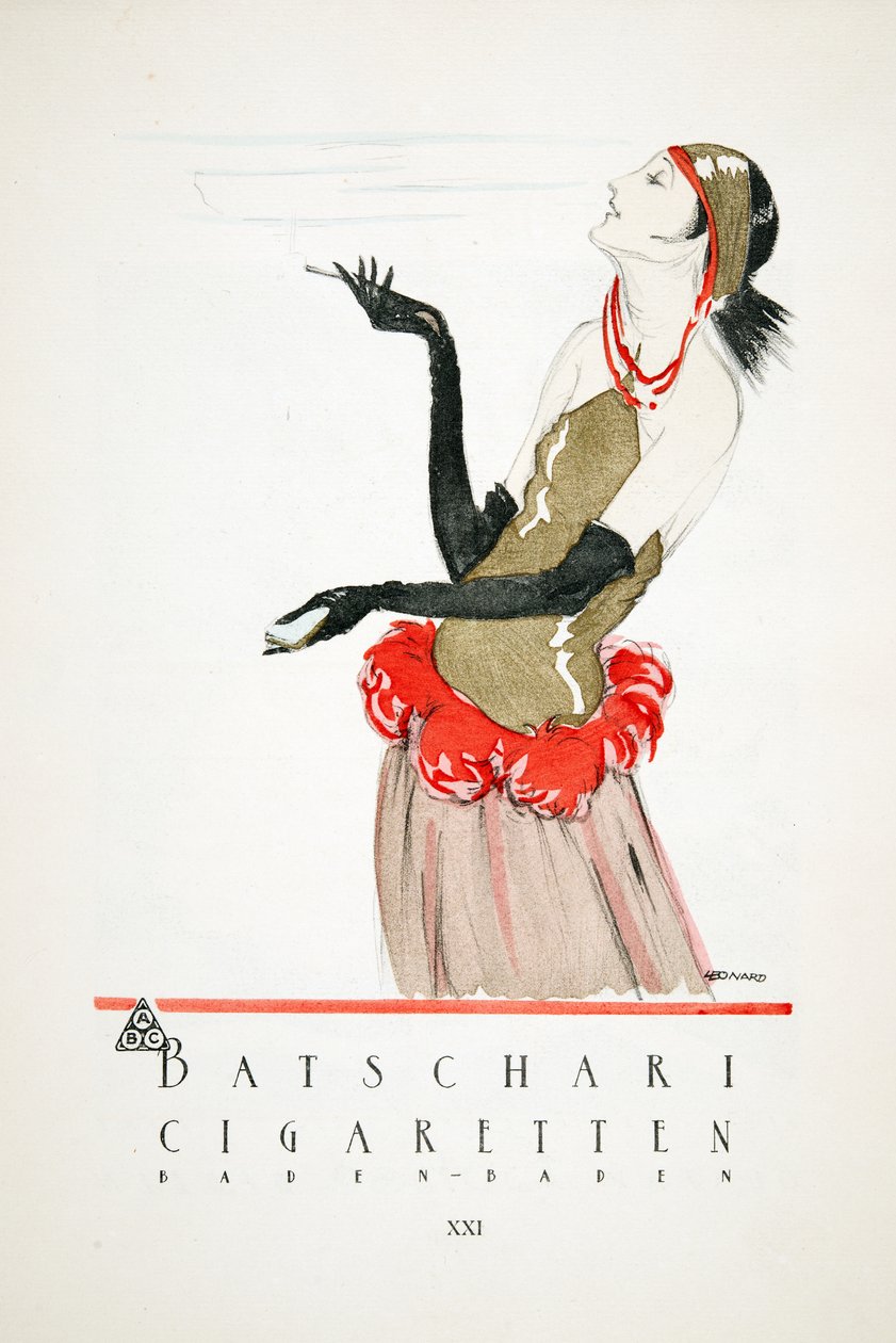 Batschari Cigarettenin mainos, julkaisusta Styl, pub.1922 (pokkaripainatus). tekijältä German School