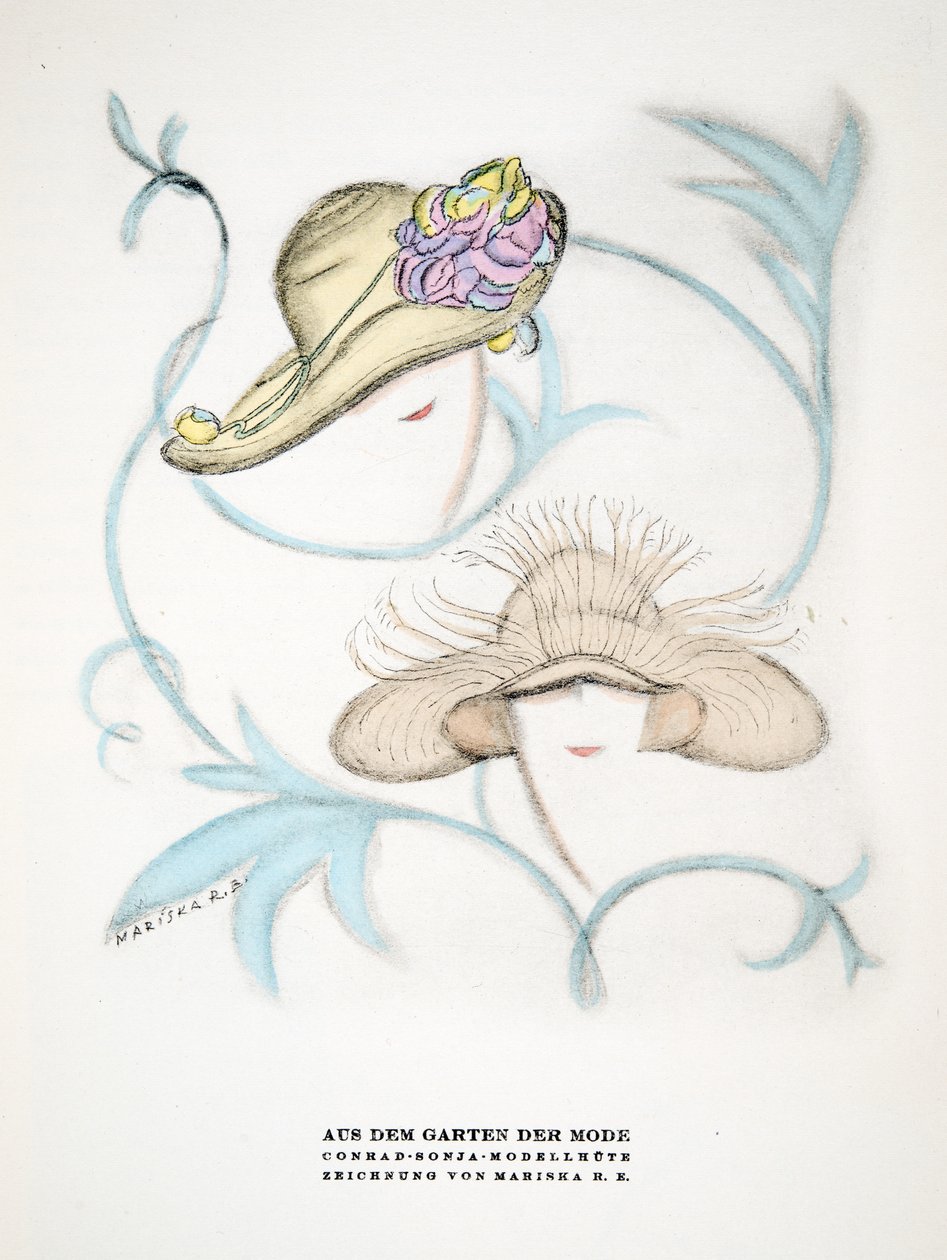 Conrad Sonjan hattumainos, julkaisusta Styl, pub.1922 (pokkaripainatus). tekijältä German School