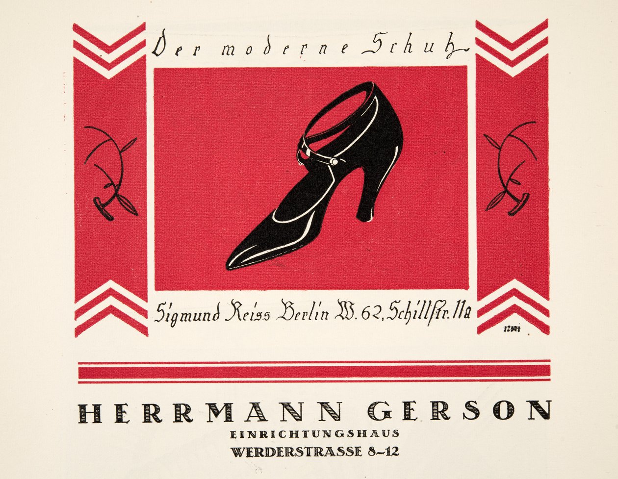 Herrmann Gersonin kenkien mainos, julkaisusta Styl, pub.1922 (pochoir-painatus). tekijältä German School