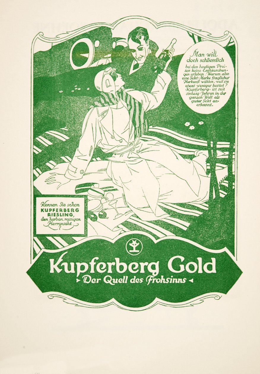 Kupferberg Goldin mainos, julkaisusta Styl, pub.1922 (pochoir-painatus). tekijältä German School