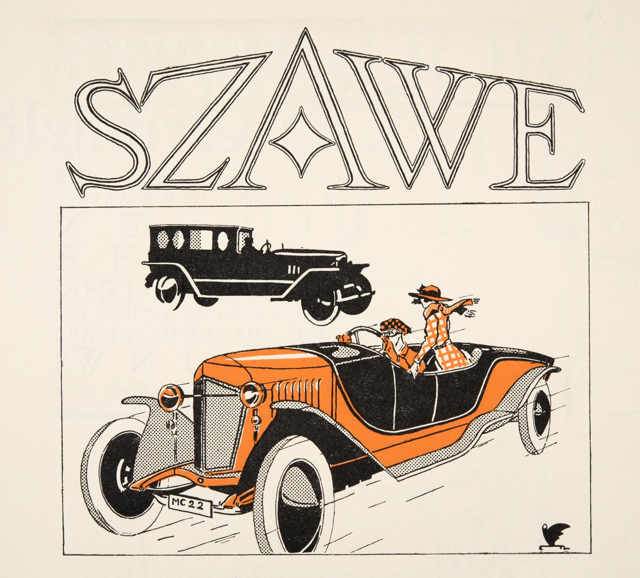 Szawen mainos, julkaisusta Styl, pub.1922 (pochoir-painatus). tekijältä German School