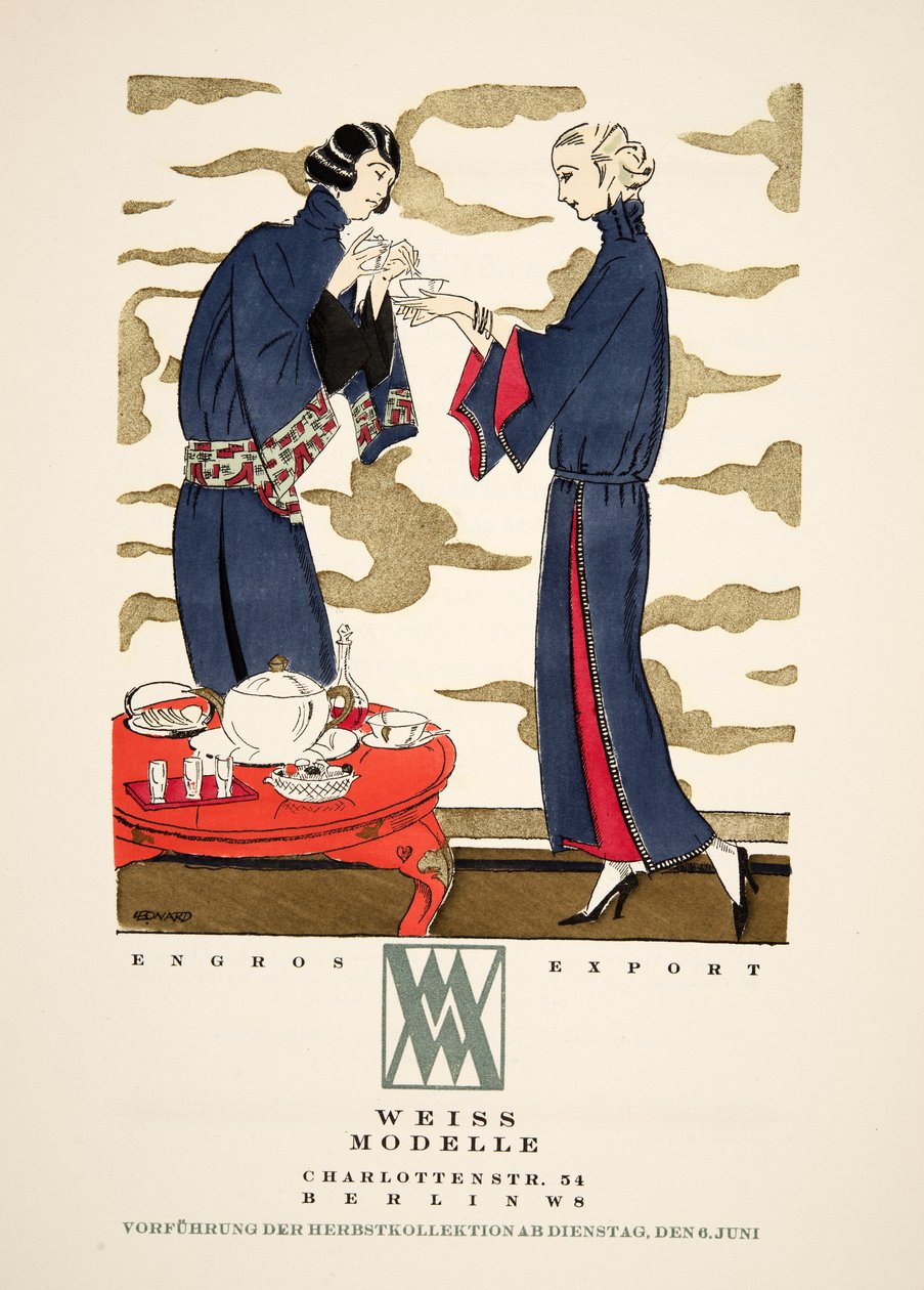 Mainos "Weiss Modelle", julkaisusta Styl, pub.1922 (pochoir-painatus). tekijältä German School