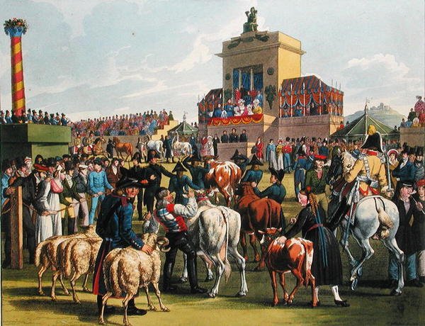 Maatalousnäyttely Cannstattissa, Württembergissä, n. 1820 (värikaiverrus) tekijältä German School