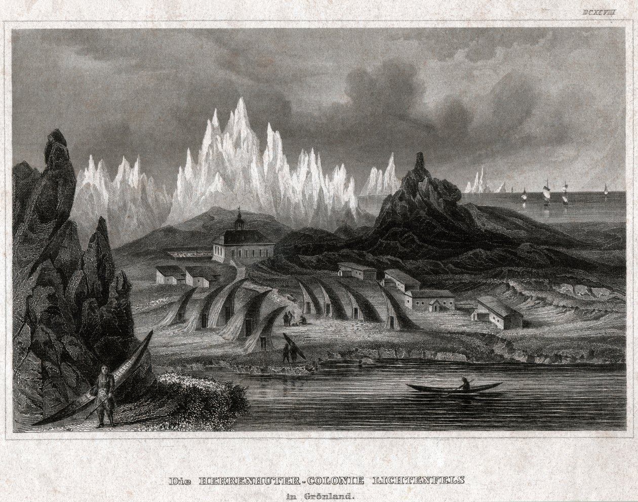 Akunnat, Grönlanti. (kaiverrus, n. 1850) tekijältä German School