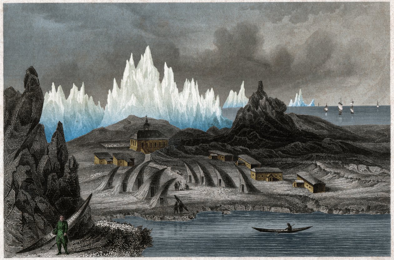 Akunnat, Grönlanti. (kaiverrus, n. 1850) tekijältä German School